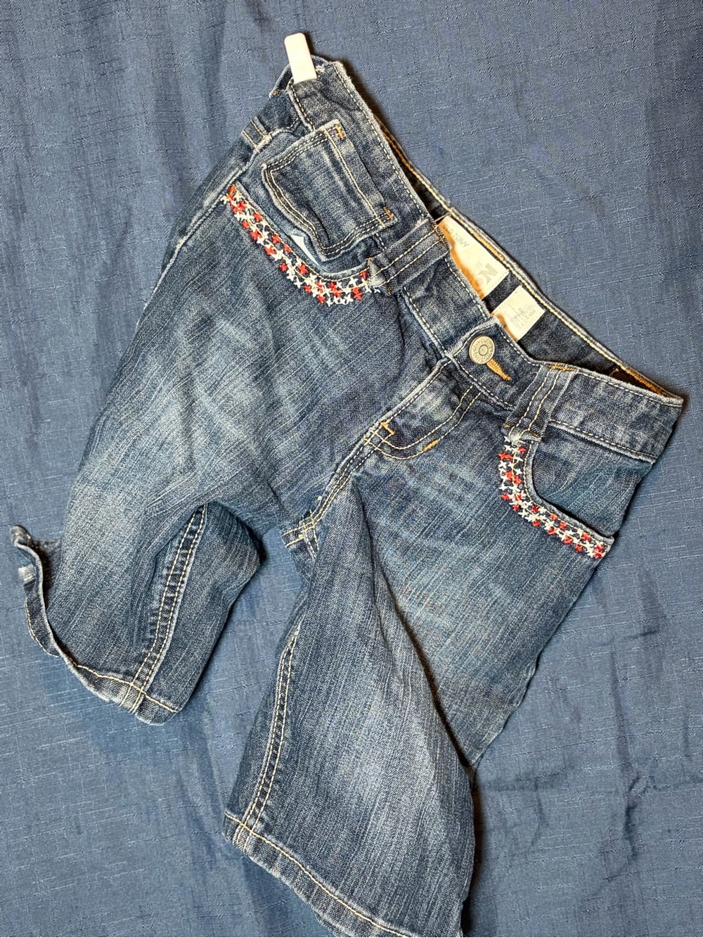 Girl’s  Dark Blue Denim Capri Jeans with Embroidered sides